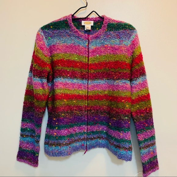 Talbots Sweaters - Talbots wool mohair blend textured rainbow full zip cardigan sweater